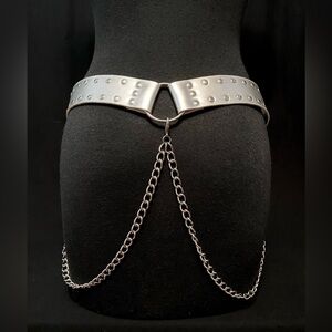 Vintage SILVER CHAINS BELT 1990s Studded Fetish Adjustable 90s Edgy Punk 32”-36”